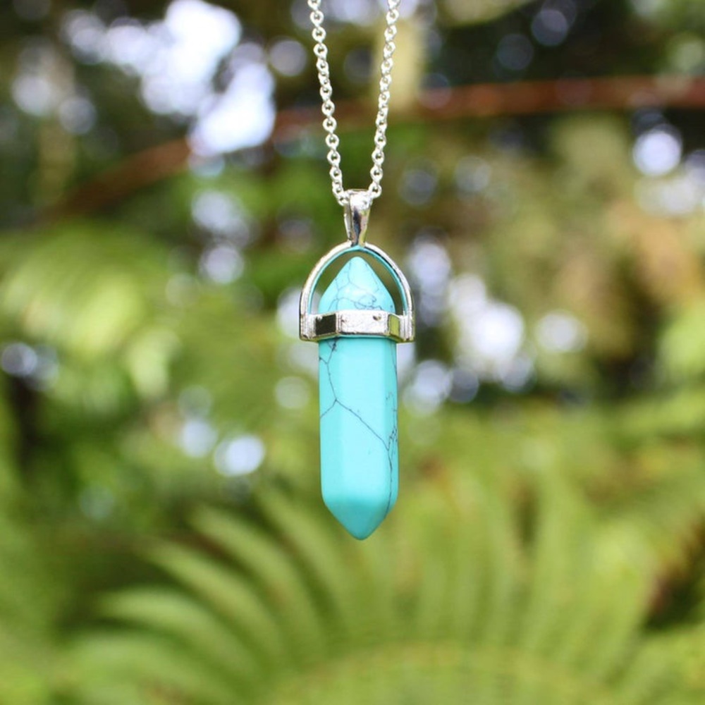 Gemstone hexagonal pendant-w/18” necklace